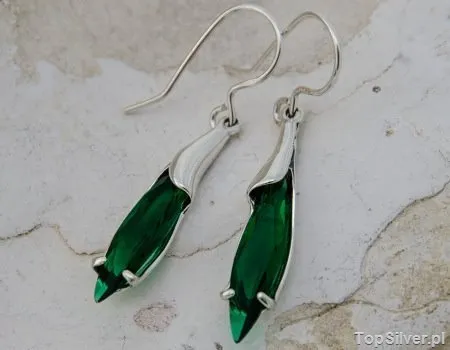 RAMON - srebrne długie kolczyki ze szmaragdem