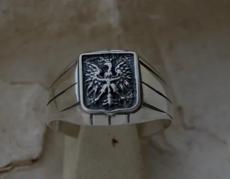 GODŁO - srebrny sygnet z orłem w koronie