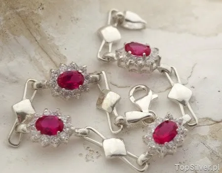 MANHATTAN - srebrna bransoletka z rubinami i cyrko