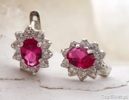 MANHATTAN – srebrne kolczyki z rubinem i cyrkonie