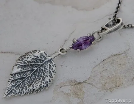 LISTEK - srebrny  wisiorek z ametystem