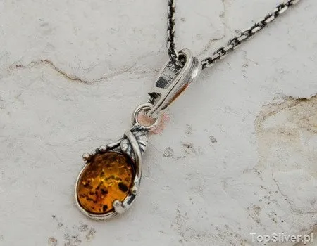 BESKA - srebrny wisiorek z bursztynem koniakowym
