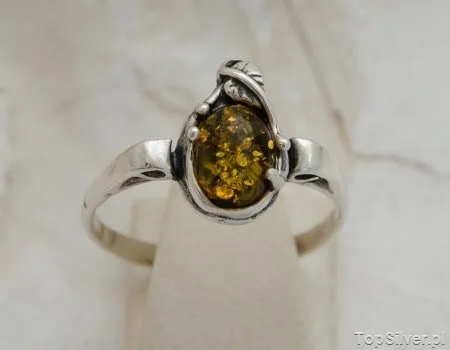 MARADI - srebrny pierścionek z bursztynem