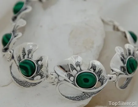 GRONIA - srebrna bransoleta z malachitami