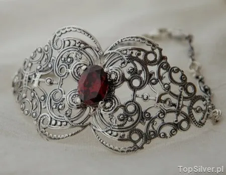 COLUMBIA - srebrna bransoleta z granatem