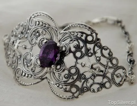 HAMILTON - srebrna szeroka bransoleta z ametystem