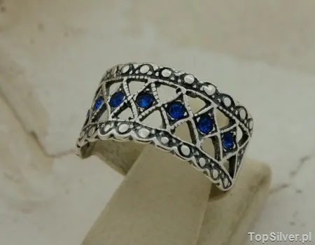 HISAR - srebrny srebrna obrączka z szafirami