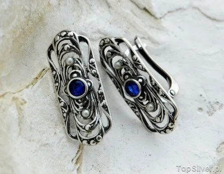 VIVIAN - srebrne kolczyki z szafirem i perłami