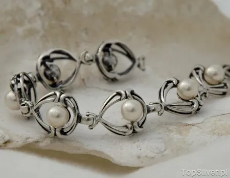SAGRES - srebrna bransoletka z perłą