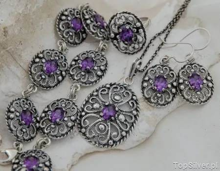 ASTI - srebrny komplet z ametystem