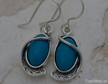 BOWI - srebrne kolczyki z turkusem i kryształkami