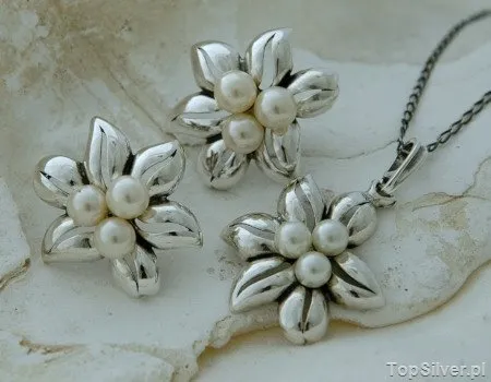 MISTERIA - srebrny komplet z perłami