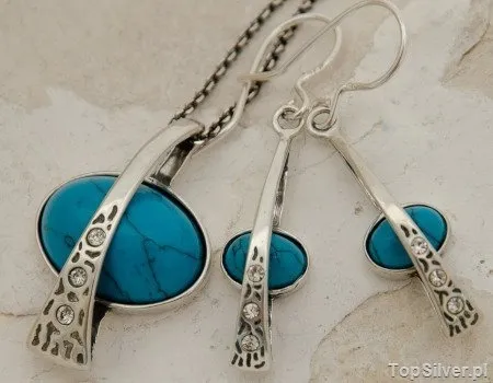 MERYL - srebrny komplet z turkusem