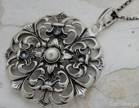 LANIA - srebrny wisior akwamaryny i perła