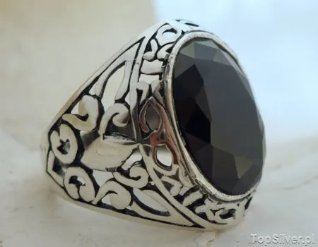 LEON - srebrny pierscień, sygnet z onyksem