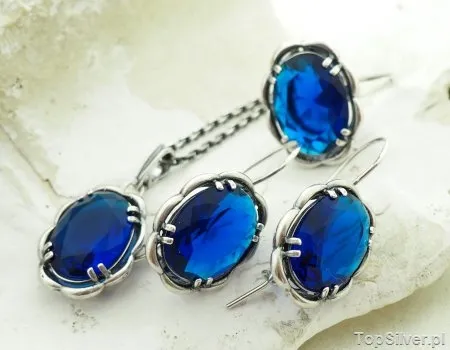 REAL - srebrny komplet z szafirami