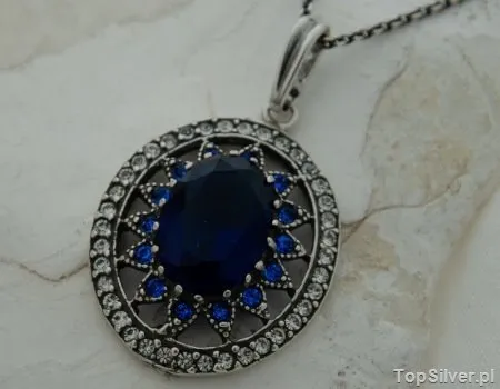 LIRIA - srebrny wisior szafiry z kryształkami