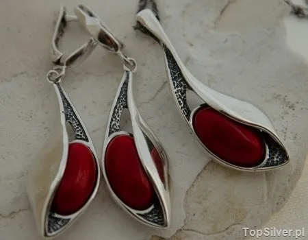 CAMILA - srebrny komplet z koralem