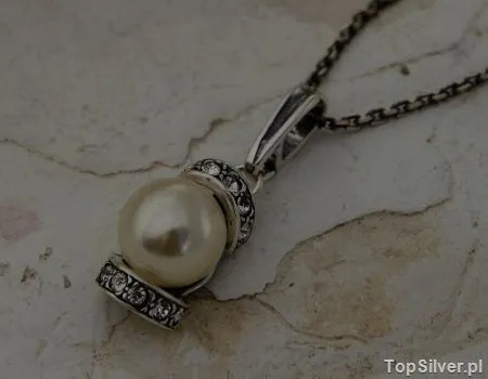 CANNES - srebrny wisiorek perła i kryształy