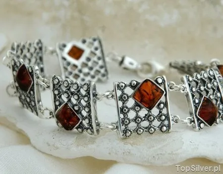 ROYAL - srebrna bransoletka z bursztynem