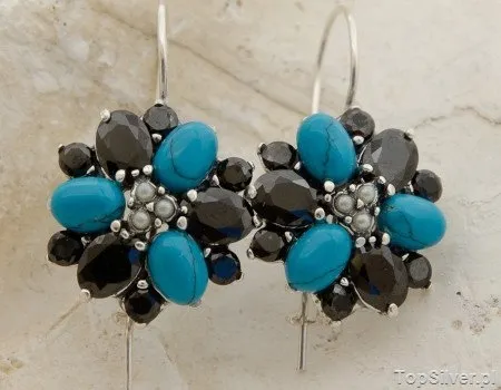 IRYDIUM - srebrne kolczyki perły turkusy onyksy