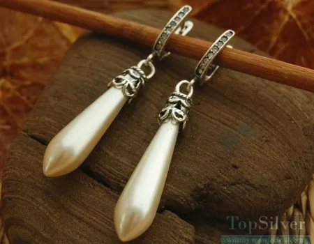 SALZBURG - srebrne kolczyki z kryształem i perłowa sopl