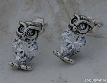 SOWA - srebrne kolczyki z cyrkonią