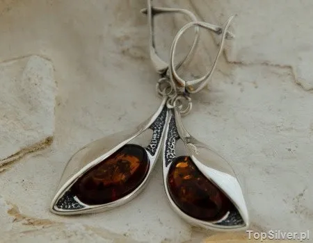 CERCEI - srebrne kolczyki z bursztynem
