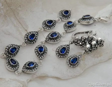 SZAFIROWE ŁZY - srebrny komplet z szafirami