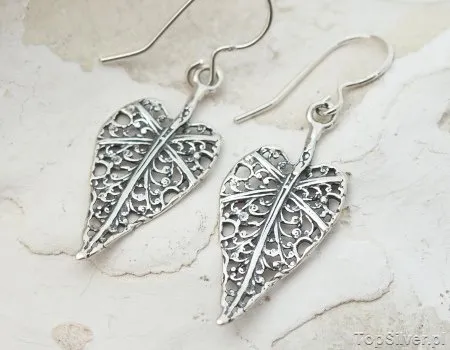 LIŚĆ SERCE - srebrne kolczyki