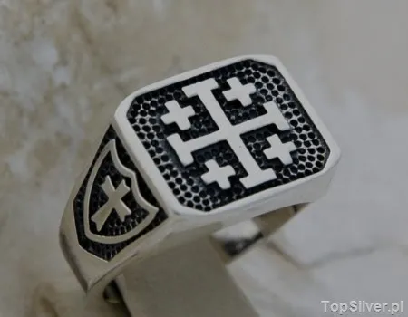 KRZYŻ JEROZOLIMSKI - srebrny męski sygnet