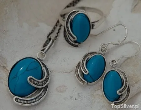 LILLY - srebrny komplet z turkusem