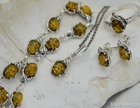 MARADI - srebrny komplet z bursztynami