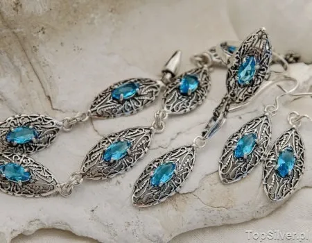 PORTO - srebrny komplet z akwamarynem