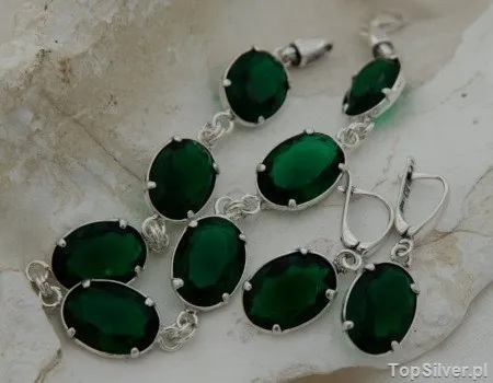 BINGO - srebrny komplet ze szmaragdami