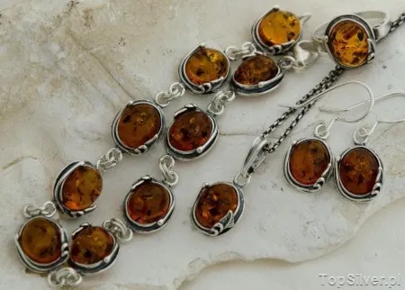 KARELIA - srebrny komplet z bursztynami