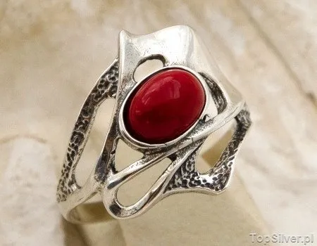 SIRET - srebrny pierścionek z koralem