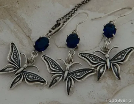 MOTYL - srebrny komplet z szafirami