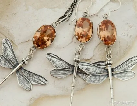 WAŻKI - srebrny zestaw z topazem złocistym