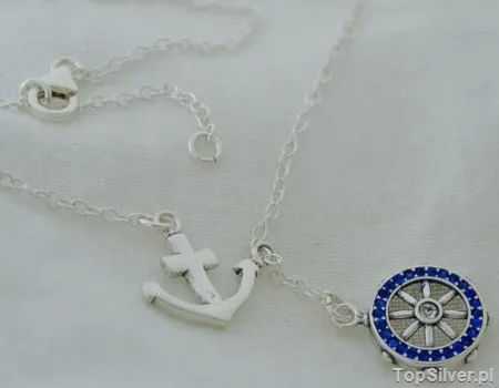 NAVY STER KOTWICA – srebrny naszyjnik z szafirami