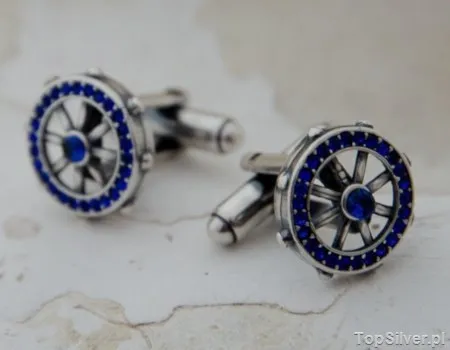 KAPITAŃSKIE srebrne spinki do koszuli NAVY mankiet