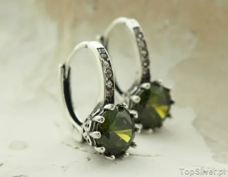 LIZBONA - srebrne kolczyki zapięcie ang z oliwinem