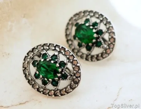 ANTONINA - srebrne kolczyki szmaragdy i cyrkonie