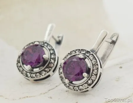 OSAKA - srebrne kolczyki z ametystem zapięcie angi