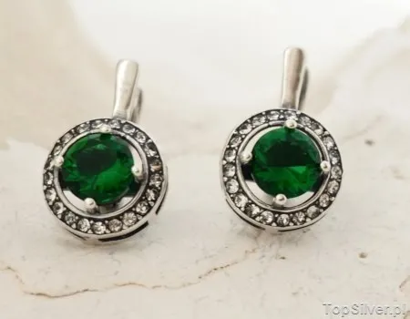 OSAKA - srebrne kolczyki ze szmaragdem angielskie