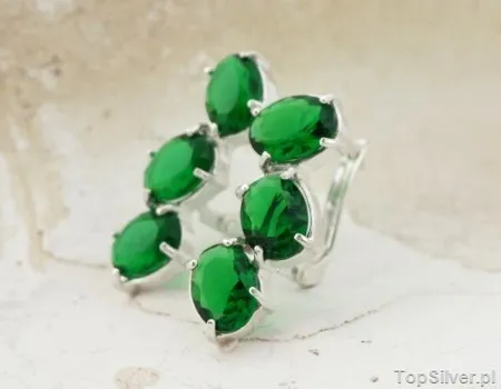 NEW LOOK - srebrne kolczyki ze szmaragdem