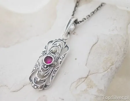 PARMA - srebrny wisiorek rubin i perły
