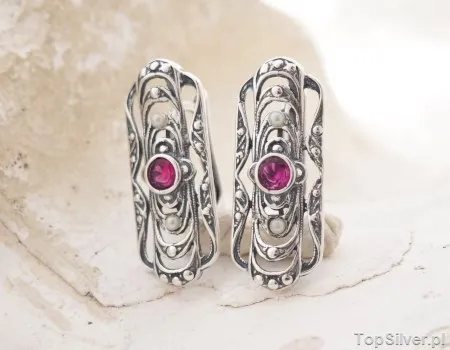 PARMA - srebrne kolczyki rubin i perły