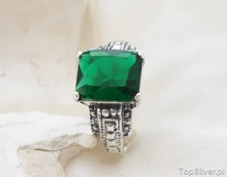 ALEROS 5 - srebrny pierścionek ze szmaragdem