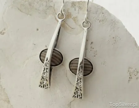 STRIPES - srebrne kolczyki z krzemieniem pasiastym